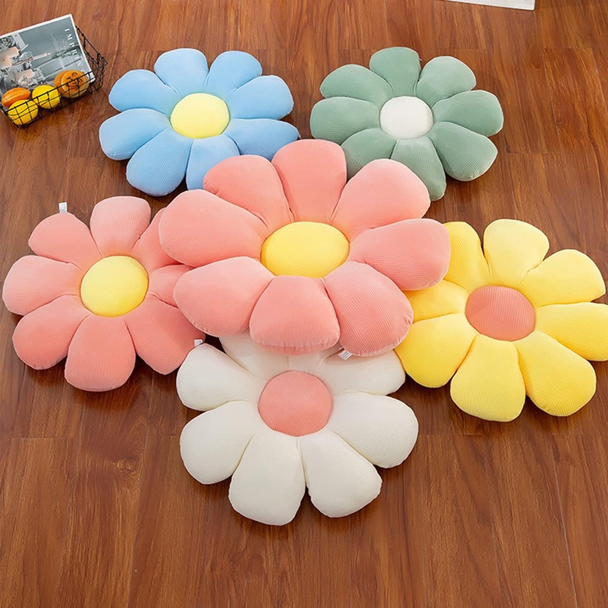 Almohada de suelo de flores, cojín de asiento de margarita, bonita decoración de habitación para niñas, felpa de flores para leer y descansar,
