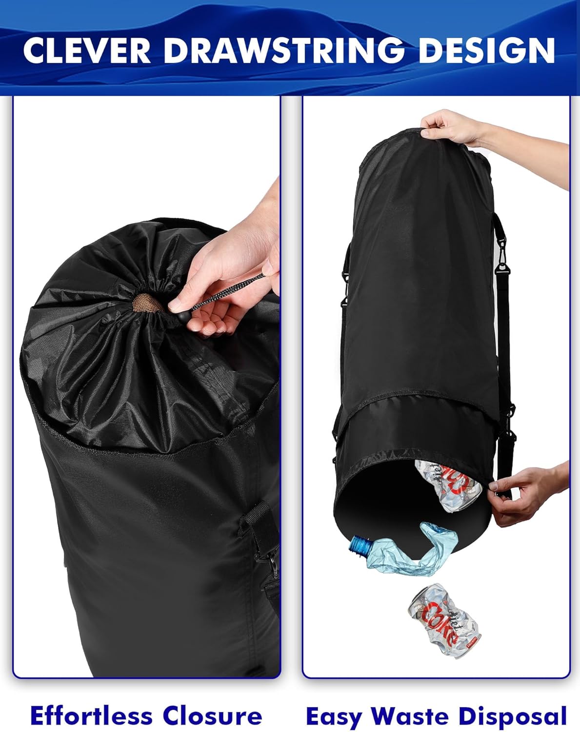 AngLink Bolsa de basura portátil para lancha, plegable 600D, bote de basura para lanchas de pesca, accesorios esenciales, bolsas de almacenamiento