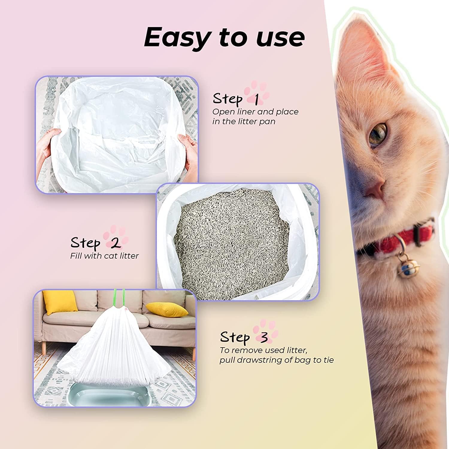 KropBom Bolsas de arena para gatos, 30 unidades, 41 x 19 pulgadas, bolsas grandes extra duraderas para arena para gatos con cordón, bolsas de forro