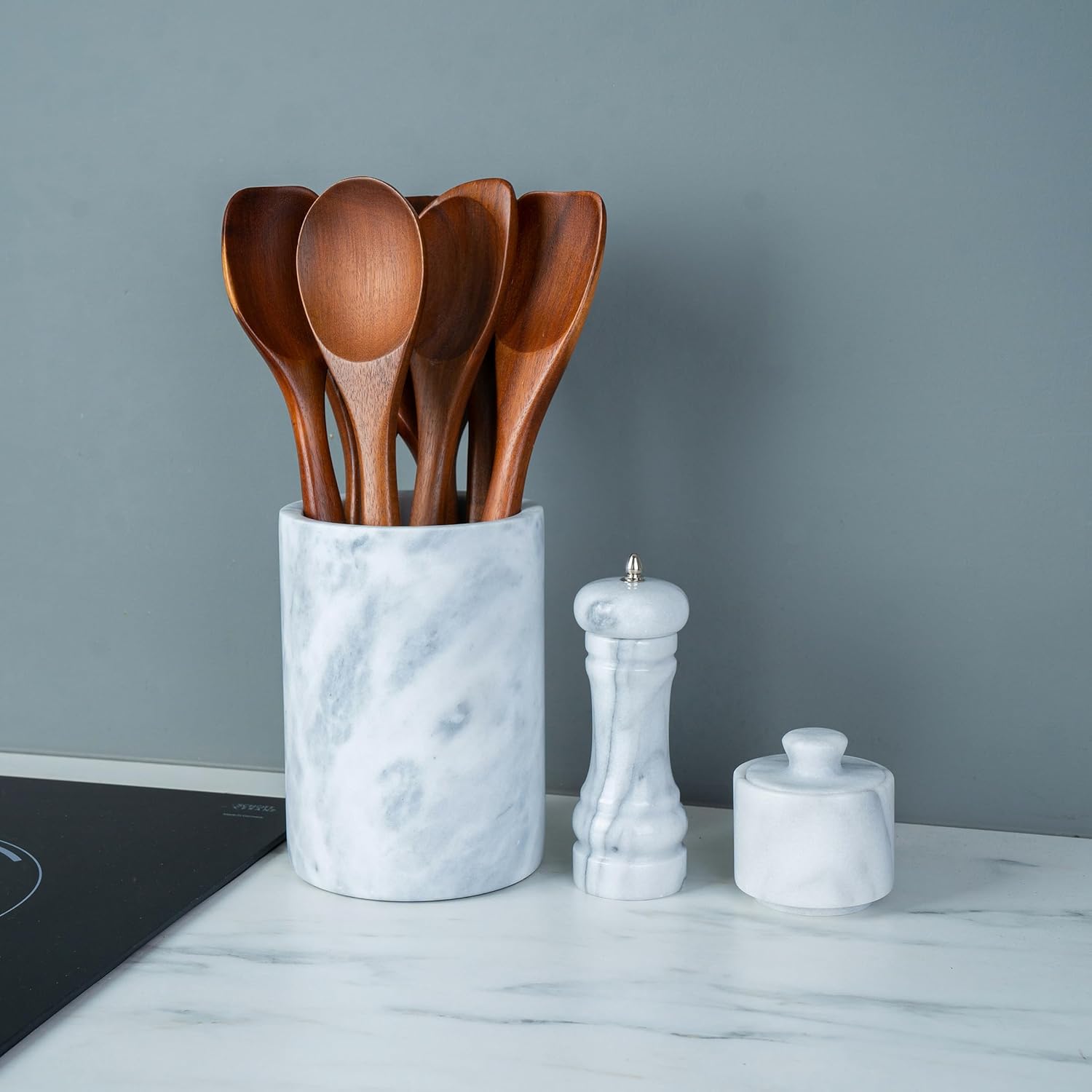 Creative Home Soporte multifuncional de mármol natural para utensilios de cocina, organizador de encimera de cocina, enfriador de vino, 5 pulgadas