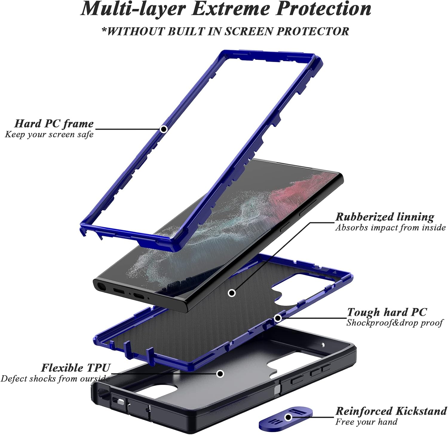 Qireoky Funda para Samsung Galaxy S23 Ultra 3 en 1 de protección extrema resistente a prueba de golpes, cubierta de puerto antipolvo,