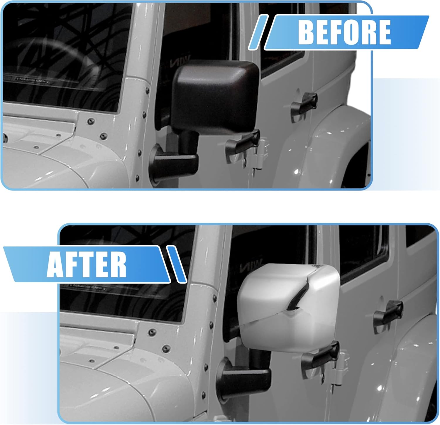 X AUTOHAUX Cubiertas cromadas para espejos retrovisores laterales izquierdo y derecho para Jeep Wrangler 2007-2017 JK JKU