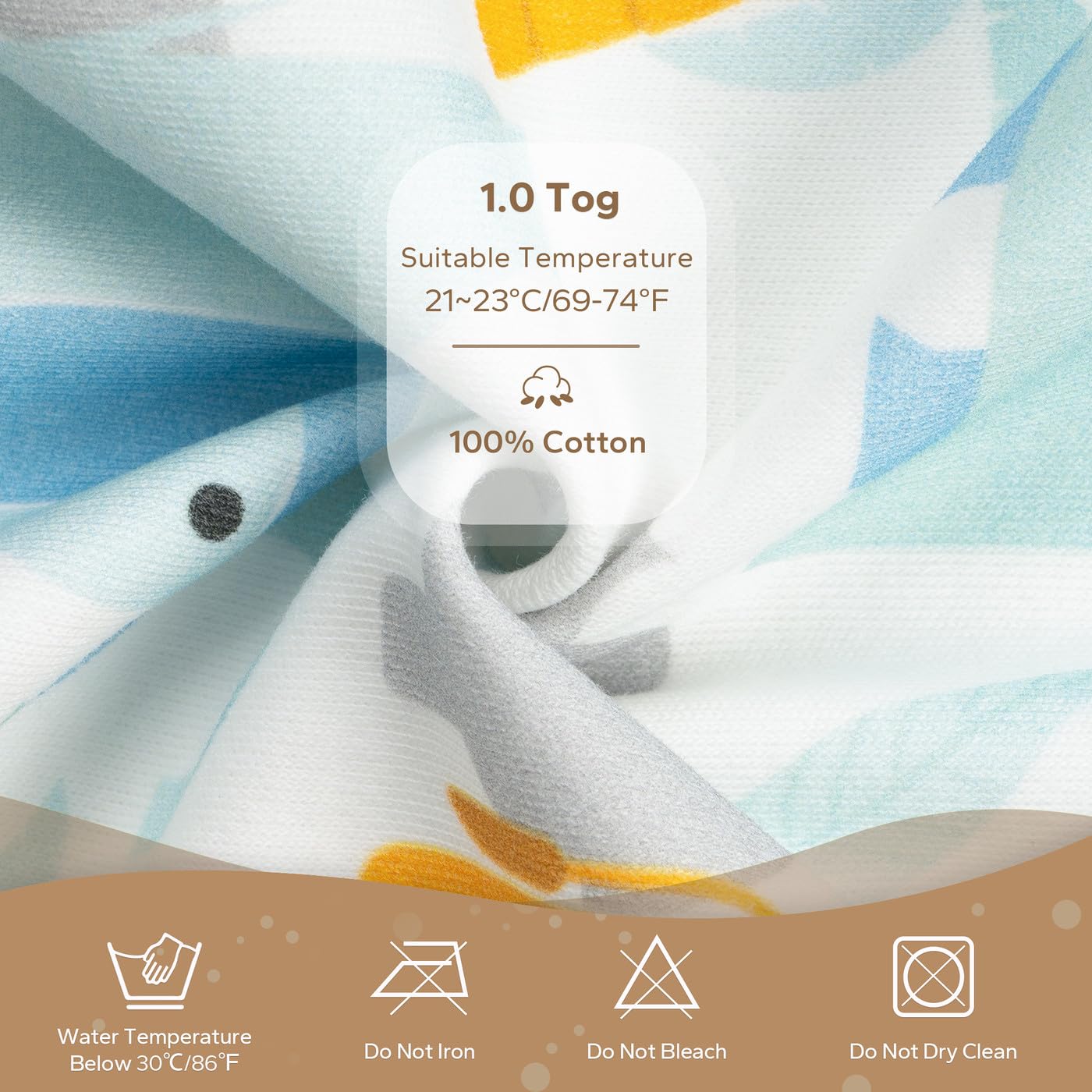 1.0 TOG – Saco de dormir para bebé con mangas largas, 100% algodón, con cremallera de 2 vías, para regalo de bebé recién nacido, elefante, S (0-6