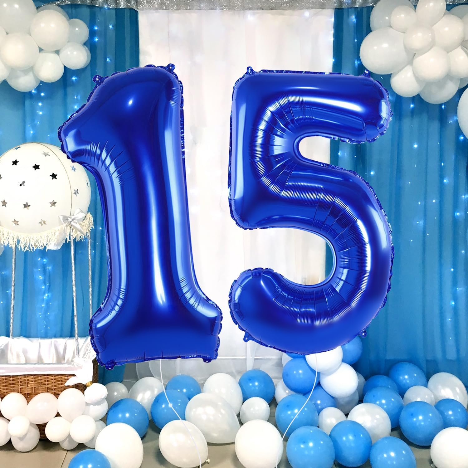 Globos de color azul marino con el número 15 de 40 pulgadas, enormes globos digitales gigantes, globos de helio de números azul oscuro gigantes para