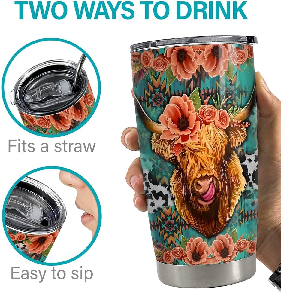 SANDJEST Vaso de piel de vaca occidental de 20 onzas con tapa, regalo para mujeres, niñas, hijas, hermanas, amantes de los animales, Navidad,