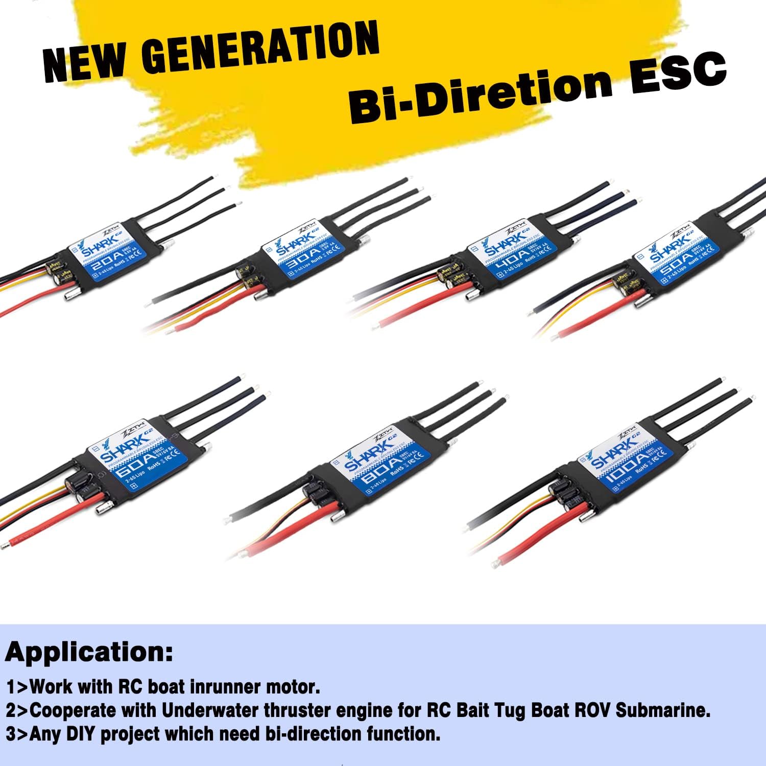 ZTW Shark G2 Series 100A Bi-Direction Refrigeración por agua ESC sin escobillas con SBEC 8A5V para barco RC y otros proyectos de bricolaje