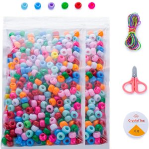 SWEETQIAO 2 bolsas de cuentas de plástico para hacer pulseras, coloridas cuentas Kandi para trenzar el cabello, juego de cuentas de arco iris a SWEETQIAO 2 bolsas de cuentas de plástico para hacer pulseras, coloridas cuentas Kandi para trenzar el cabello, juego de cuentas de arco iris a