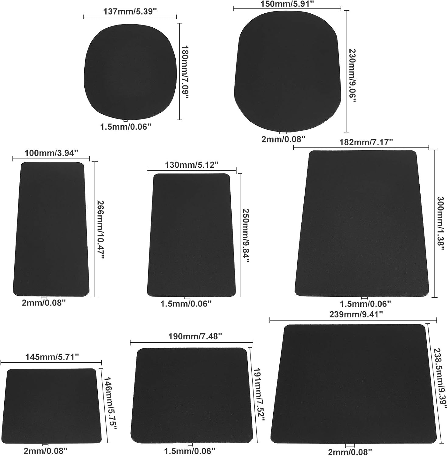 PH PandaHall Moldeador de base de bolso, 8 estilos de plástico negro rectángulocuadradoovalado para bolsas de bolsas para mantener la forma para