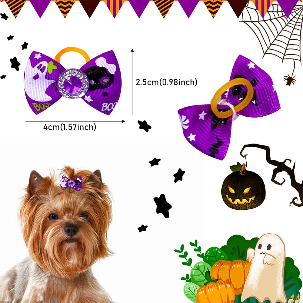 20 unids10 pares de lazos para el pelo de perro para Halloween, lazos de diamantes de imitación, lazos brillantes para cachorros, accesorios de aseo