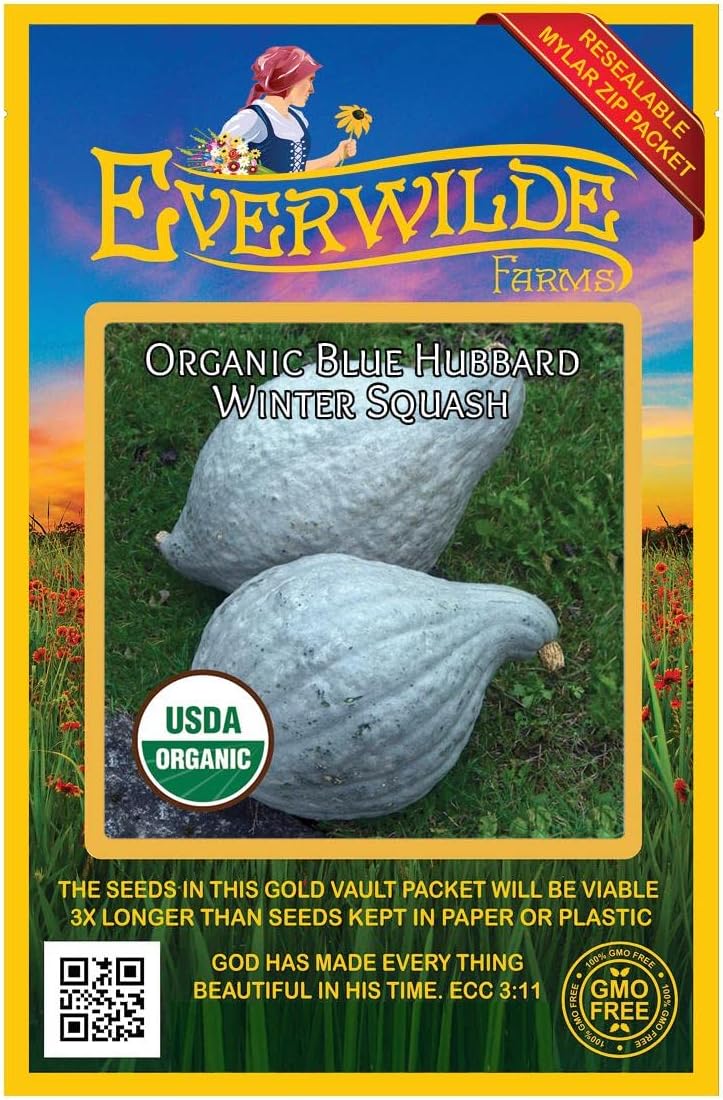 Everwilde Farms – 10 semillas de calabaza de invierno Hubbard azul orgánico – Paquete Gold Vault