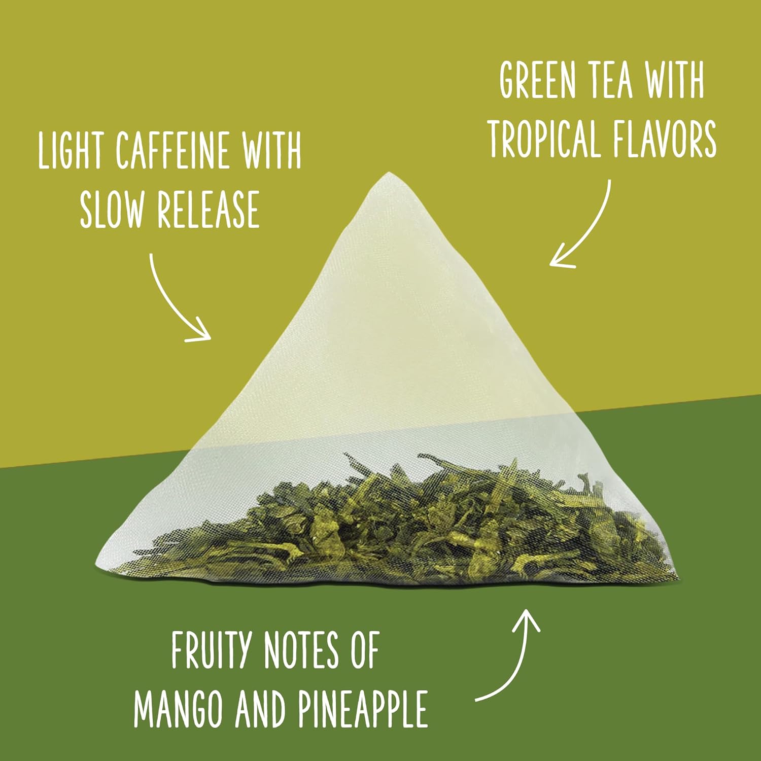 Two Leaves and a Bud Té verde tropical orgánico, té verde de hoja entera en sobres compostables, té verde sencha para té caliente o helado, 15