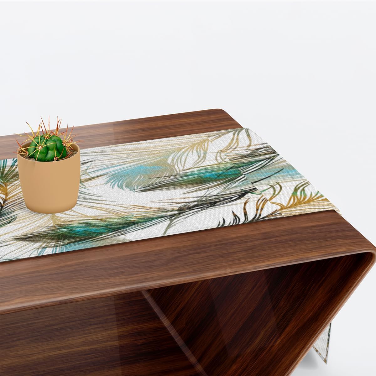 Camino de mesa con plumas de pavo real, mantel de lino rústico otoñal, decoración de mesa de cocina y comedor para fiesta en el hogar, 13 x 72