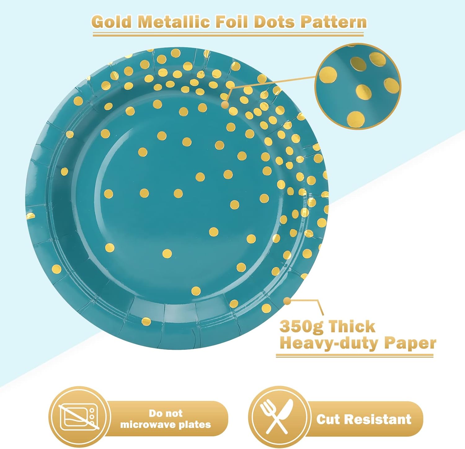 Paquete de 200 platos y servilletas de papel azul y verde dorado, 100 platos de postre de 7 pulgadas y 100 servilletas de 6.5 pulgadas, platos de