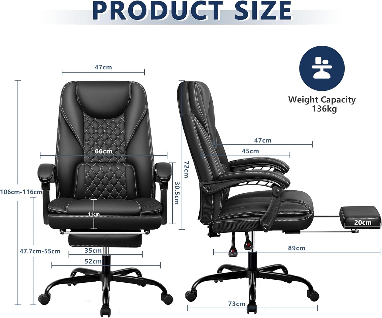 Silla de oficina ejecutiva, silla de oficina reclinable de cuero grande y alta con reposapiés, respaldo alto, silla de escritorio de oficina en