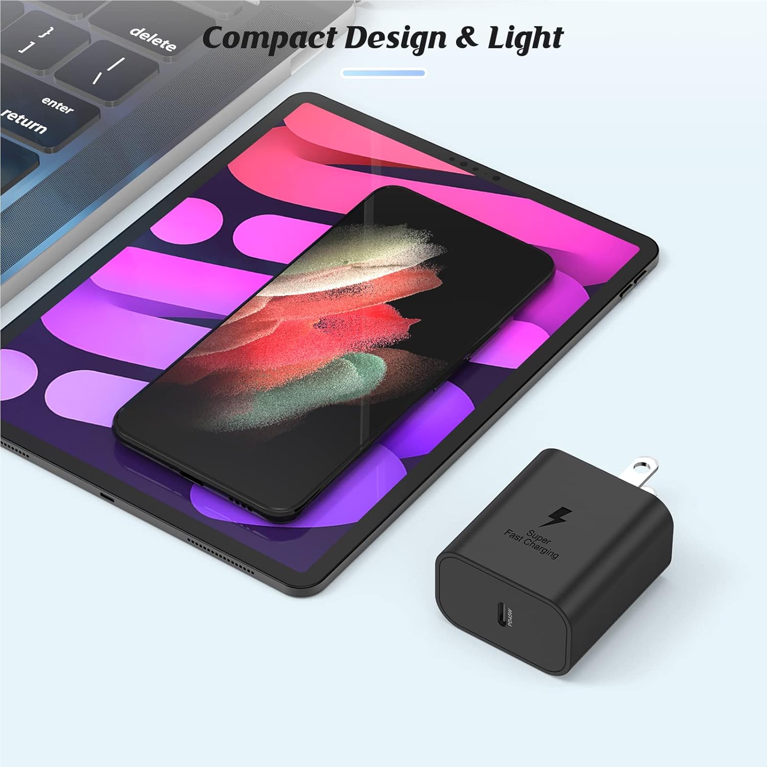 Paquete de 2 cargadores súper rápidos de 45 W tipo C, enchufe USB C de carga de pared y cable de cargador de teléfono Android de 6 pies para Samsung