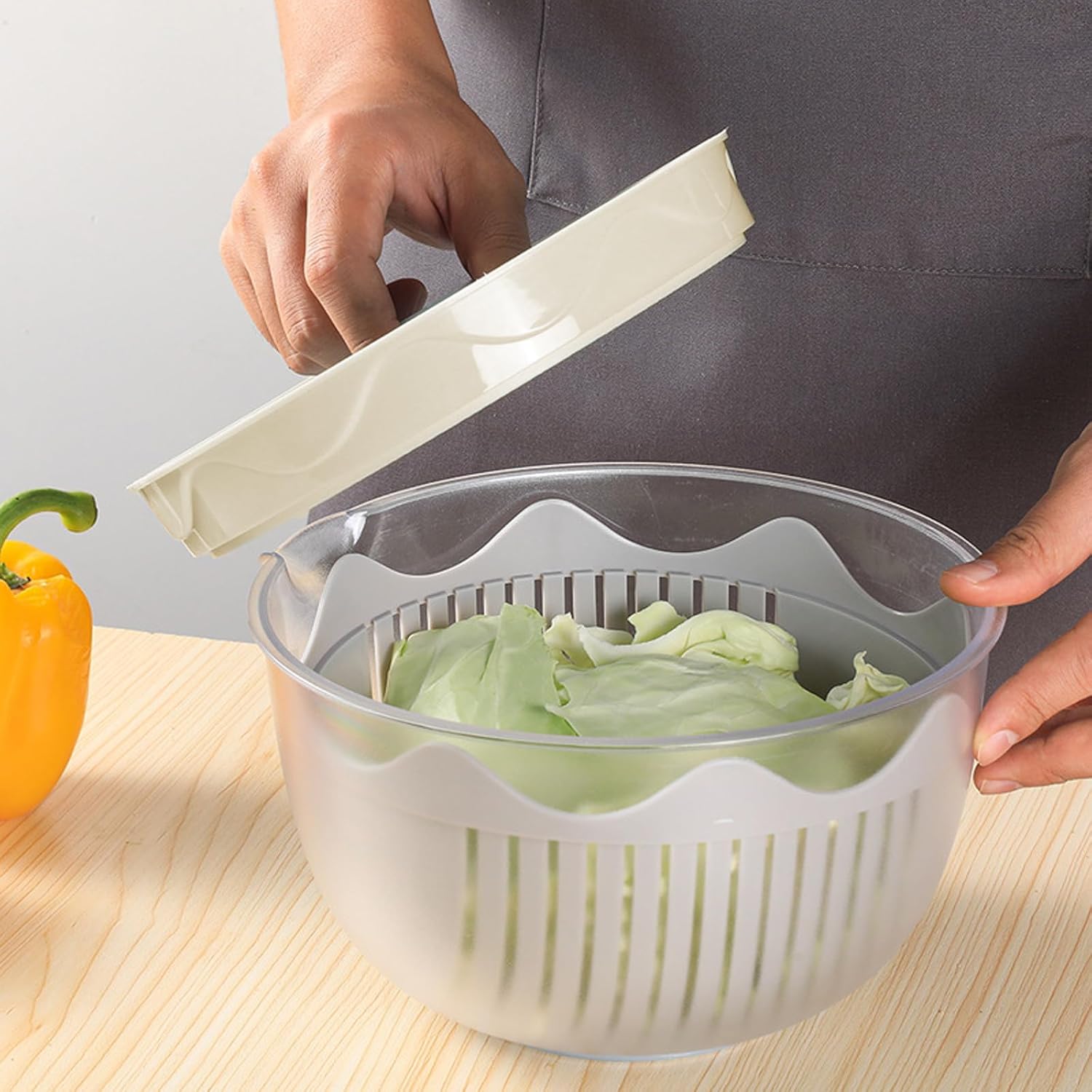2023 Nuevo Spinner de ensalada grande, colador giratorio para verduras, colador giratorio de verduras, secadora de lechuga, fácil de limpiar,
