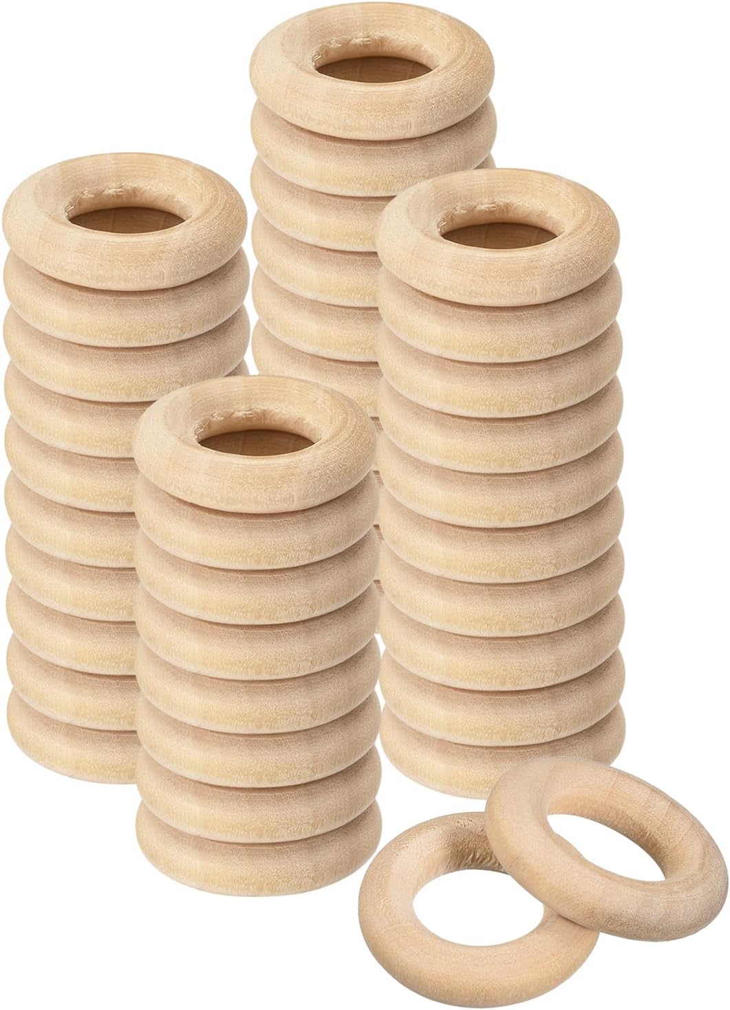 uxcell 50 anillos de madera natural de 0.787 in (0.8 pulgadas), círculos de madera lisa sin terminar de 0.197 in de grosor para manualidades, tejer,