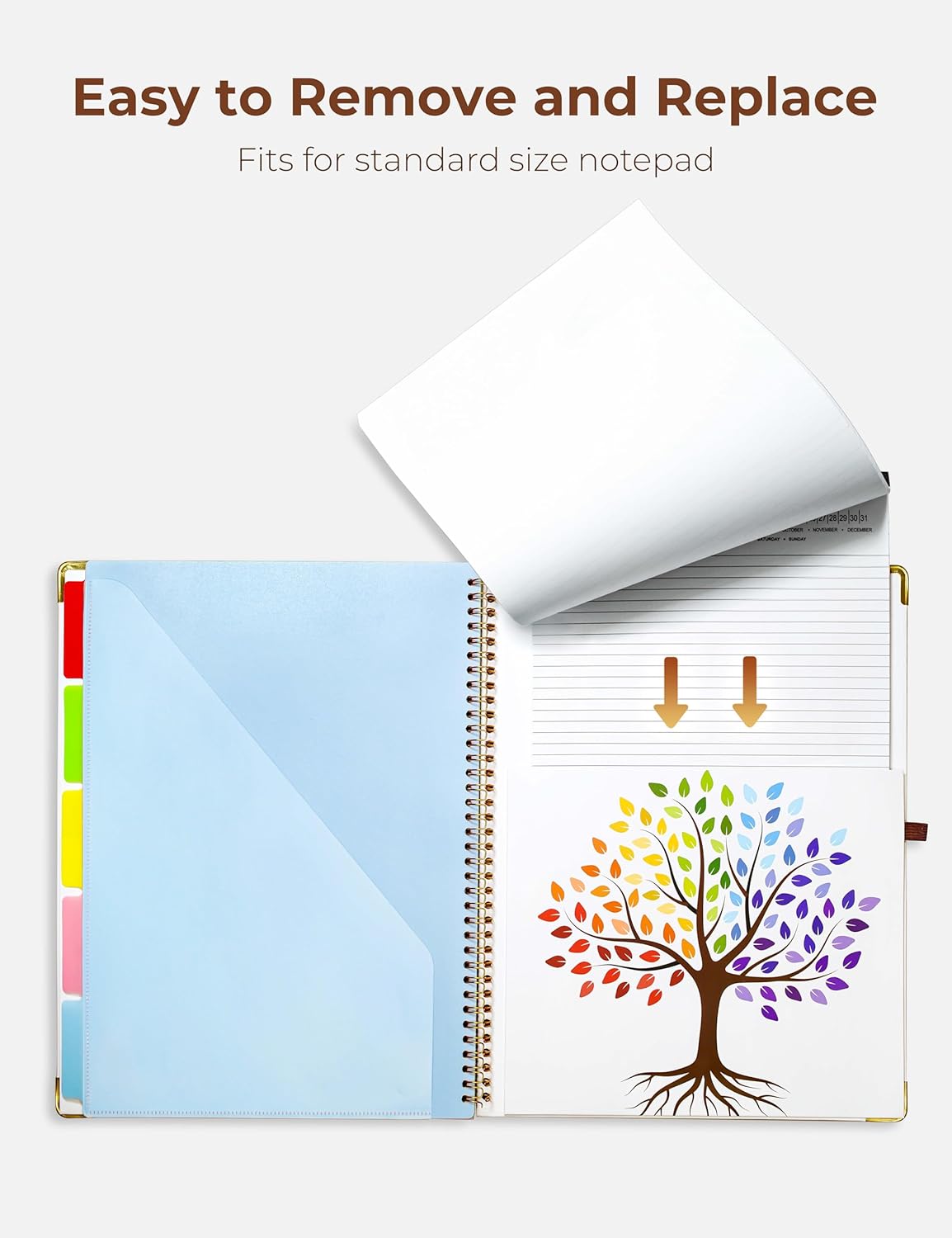 Mymazn Portapapeles con almacenamiento, portapapeles con bloc de notas recargable de 11 x 8.5 pulgadas, 5 carpetas adicionales con 10 bolsillos para