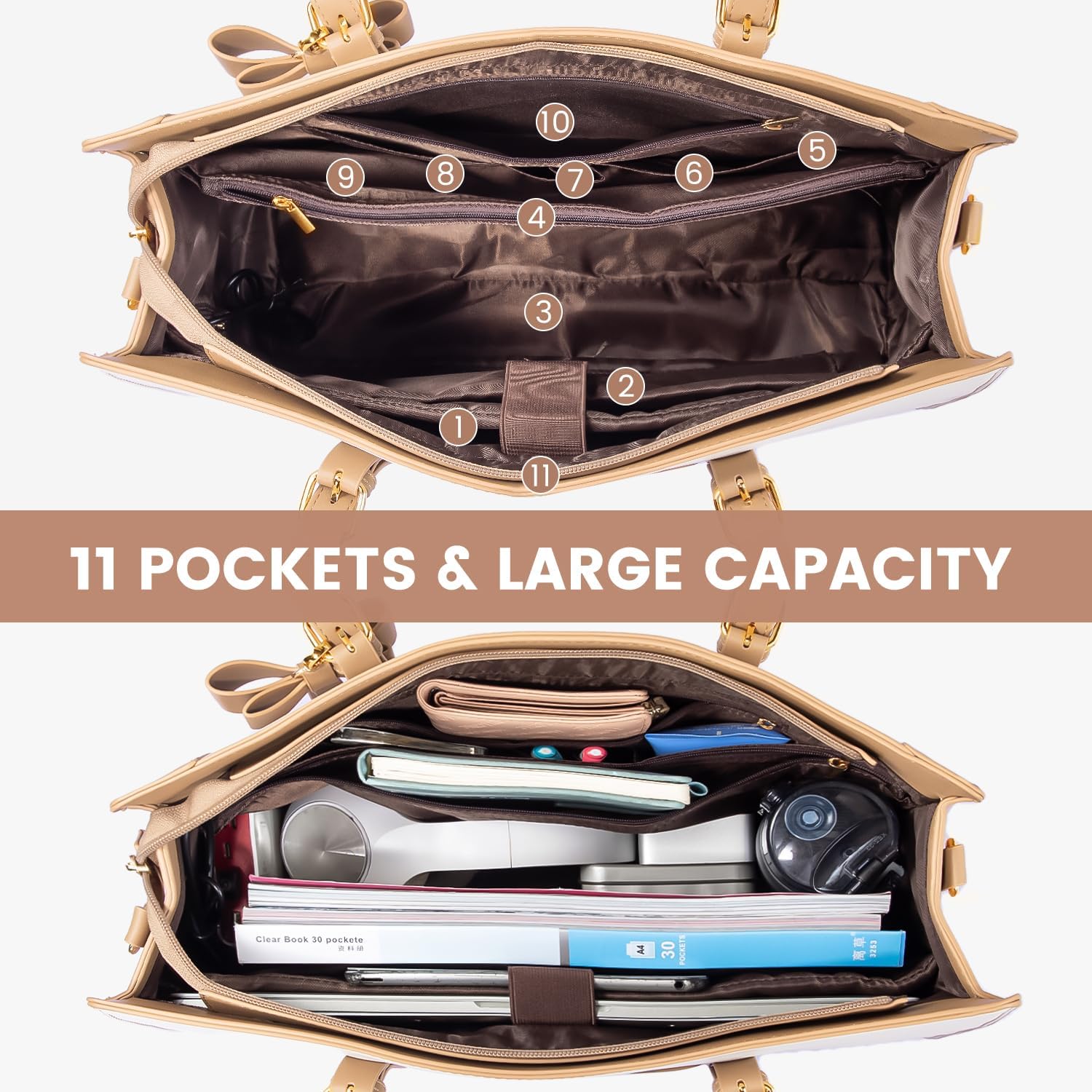LOVEVOOK Bolsa para laptop para mujer, bolsa de trabajo de gran capacidad, bolsa de hombro de moda con bolso de mano, maletín de negocios de