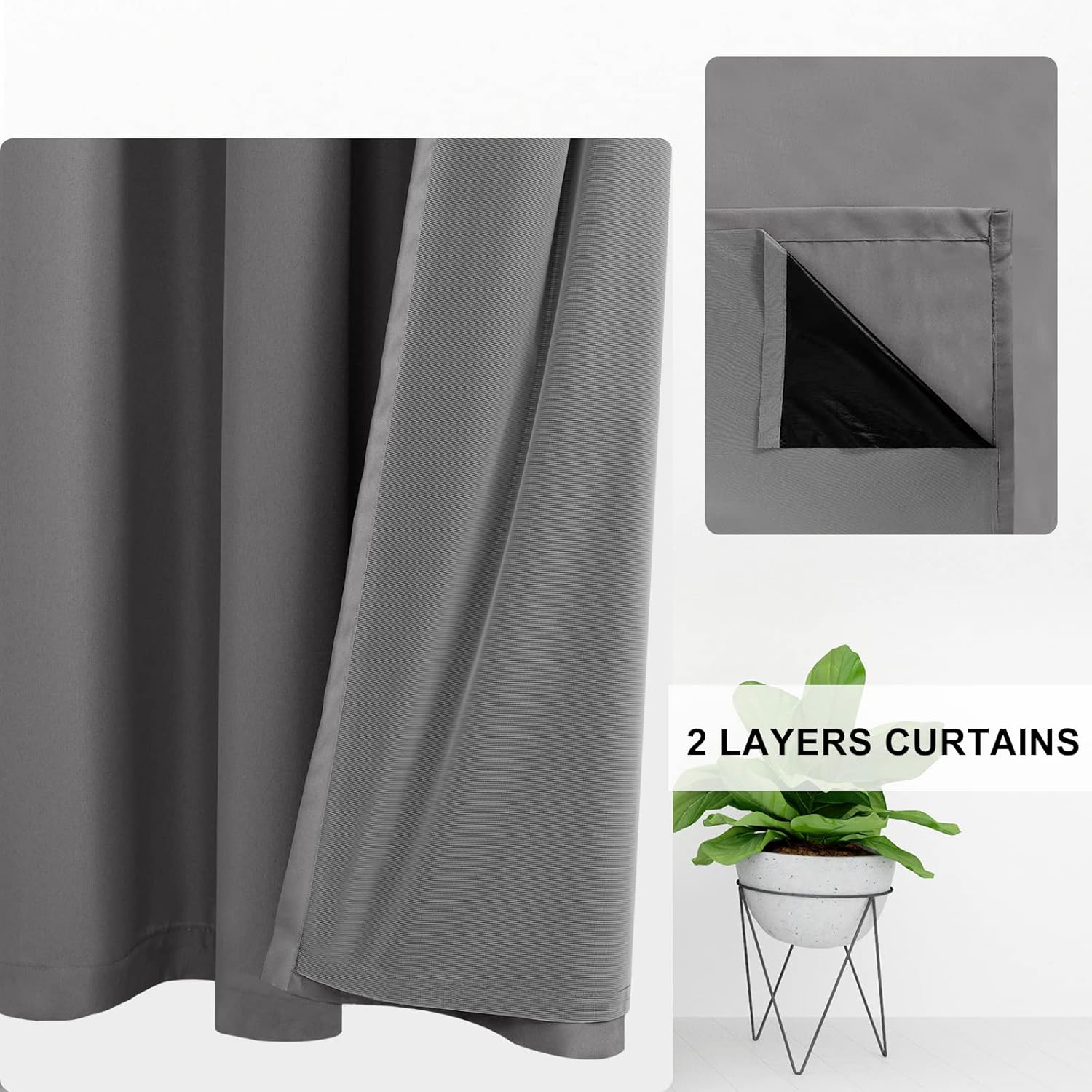 DWCN Cortinas 100% opacas de 45 pulgadas de largo, 2 paneles de oscurecimiento de la habitación, reducción de ruido, 2 capas gruesas, tratamiento de