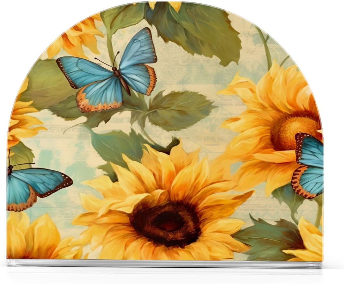 Sunflower and Butterfly Acrylic Napkin Holder Clear Crystal Tissue Paper Dispenser for Table, Kitchen Countertop, Restaurant, Decor