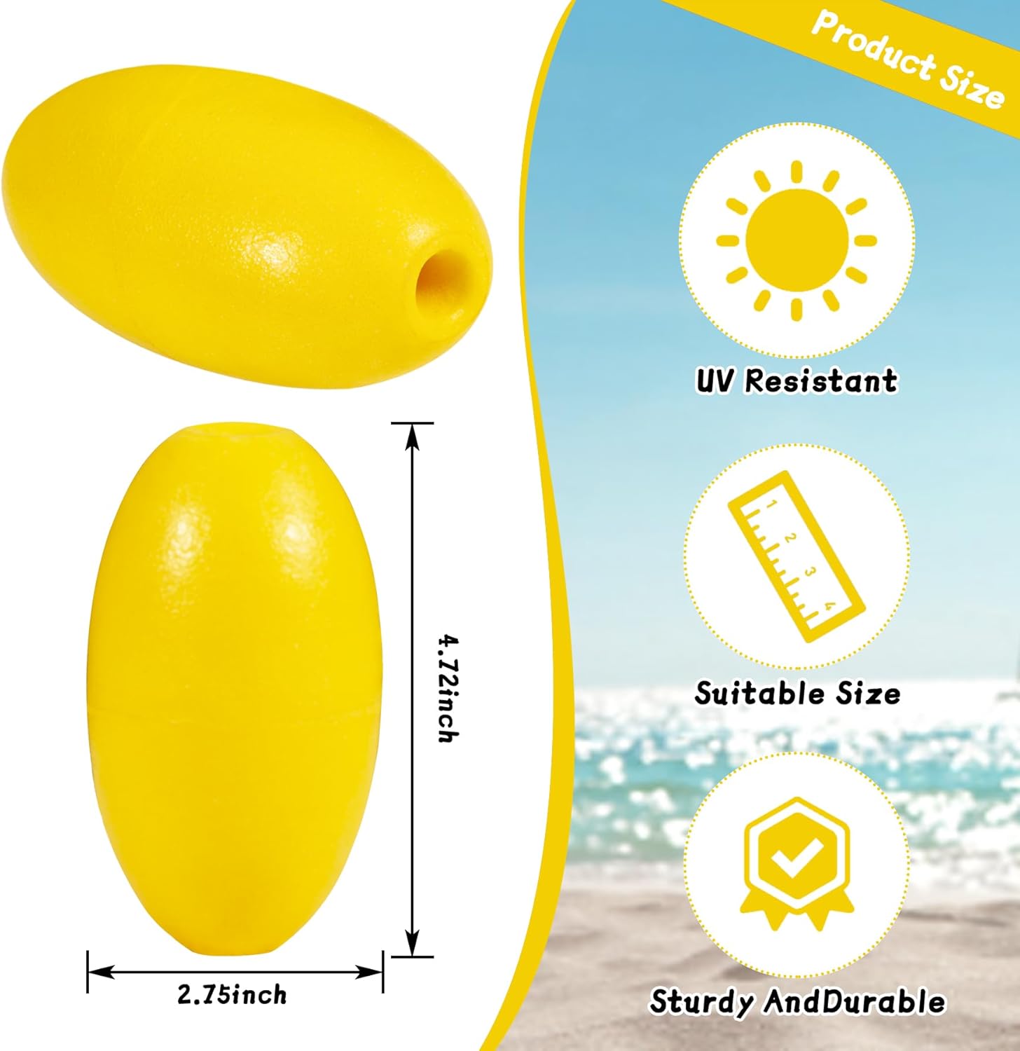 Deep Water Fishing Buoy Marine Accessories,12″ Hole, 2.95″ x 5.12″ for Trail Markers, Dock Floats, Swim Buoy, Kayak Anchor Kit, Pool Buoy, Crabbing