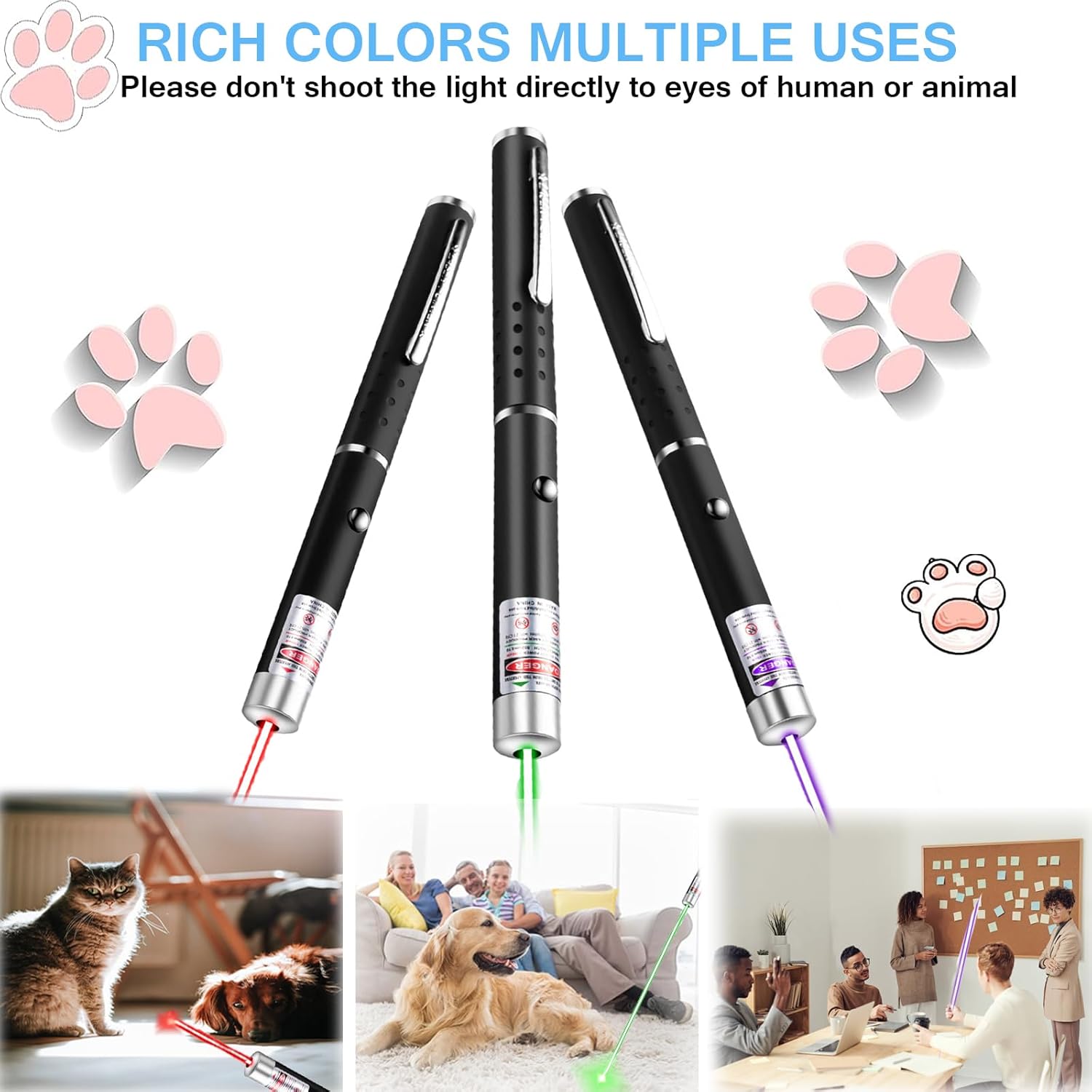 XIMIBI Puntero láser, paquete de 3, juguetes para mascotas, gatitos, perros, bolígrafos láser, perseguidores, punteros, juguetes para gatos para