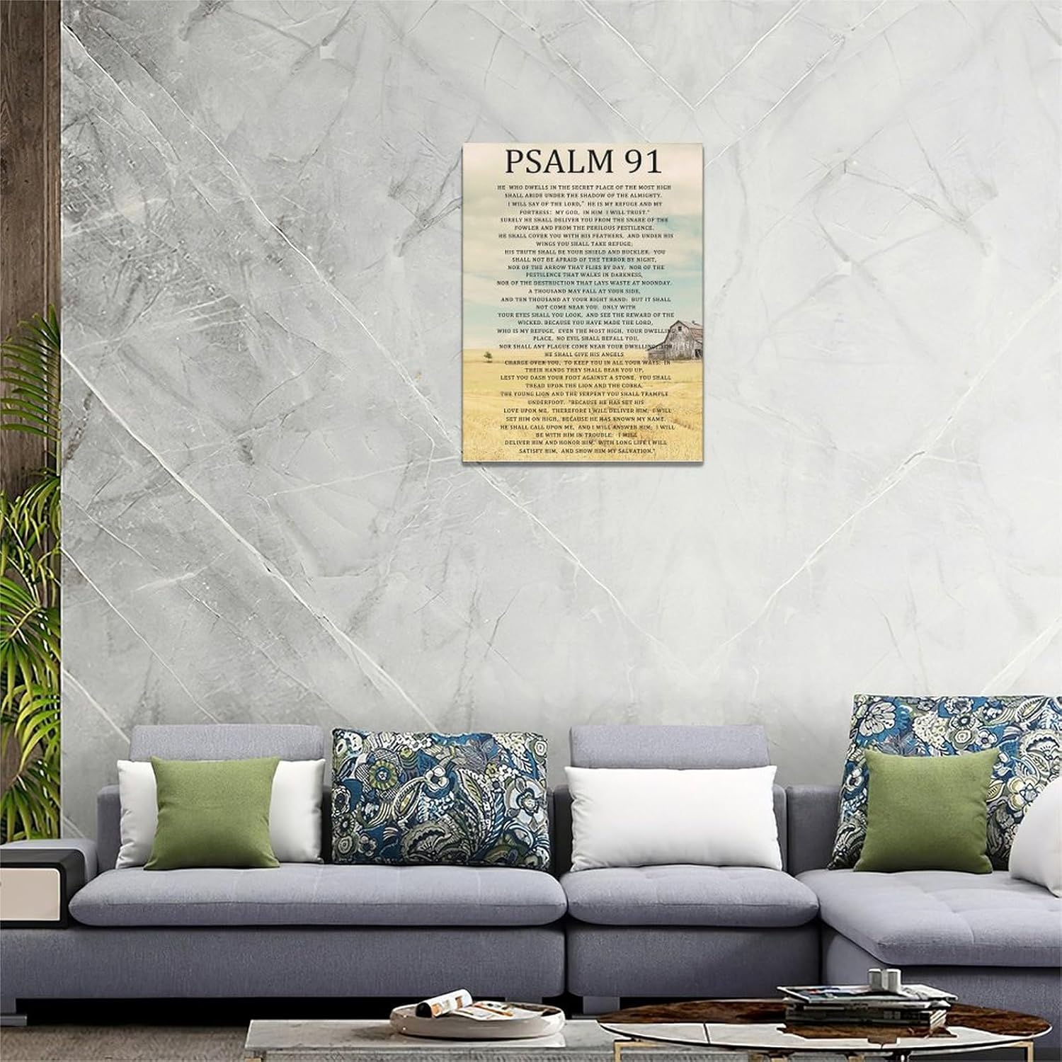 Salmo 91 – Cuadro decorativo para pared, versículo de la Biblia, lienzo con impresiones religiosas cristianas enmarcadas para el hogar, oficina,