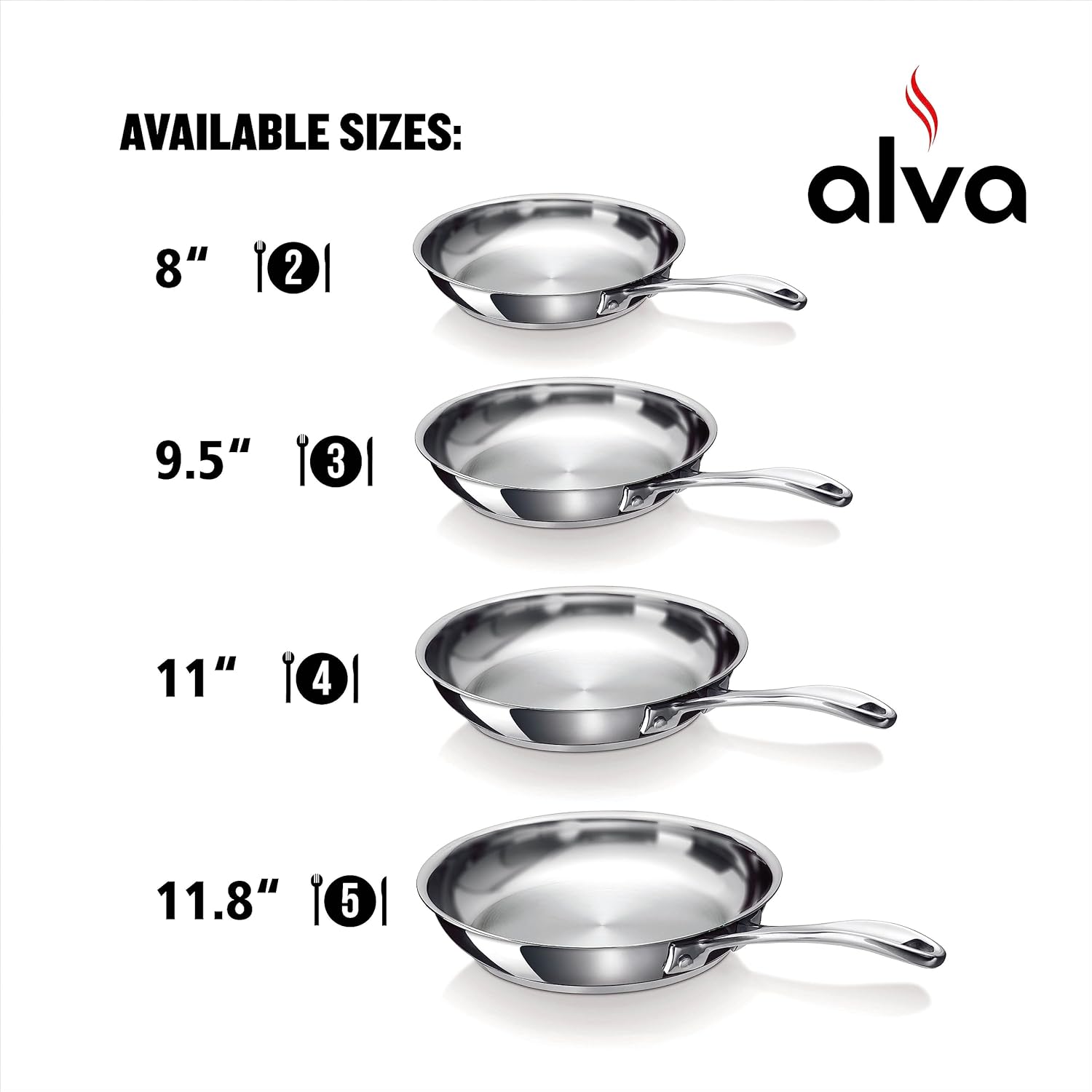 Alva Sartén para chef, sartén de acero inoxidable, apta para horno, compatible con inducción, sartén para tortilla apta para lavavajillas, sartén