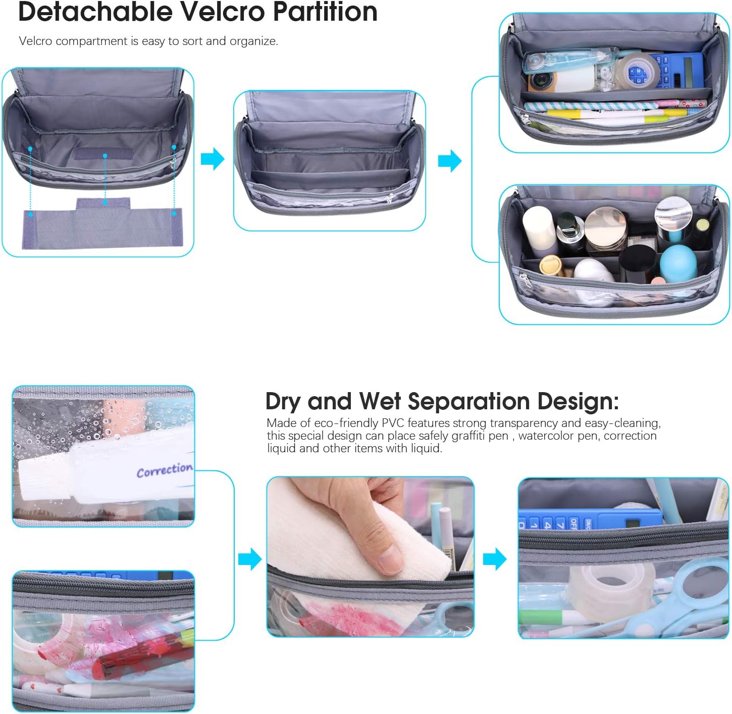 AISCOOL Estuche para lápices de gran capacidad, bolsa organizadora de bolígrafos, caja de papelería, tela Oxford, separación en seco y húmedo, bolsa