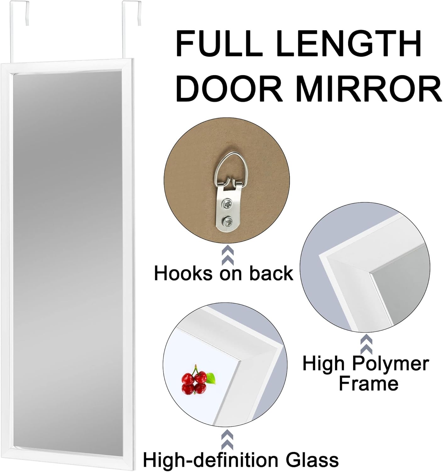 NeuType Espejo de 44 x 16 pulgadas, espejo de longitud completa, espejo de pared para colgar con 2 perchas de metal para dormitorio, sala de estar,