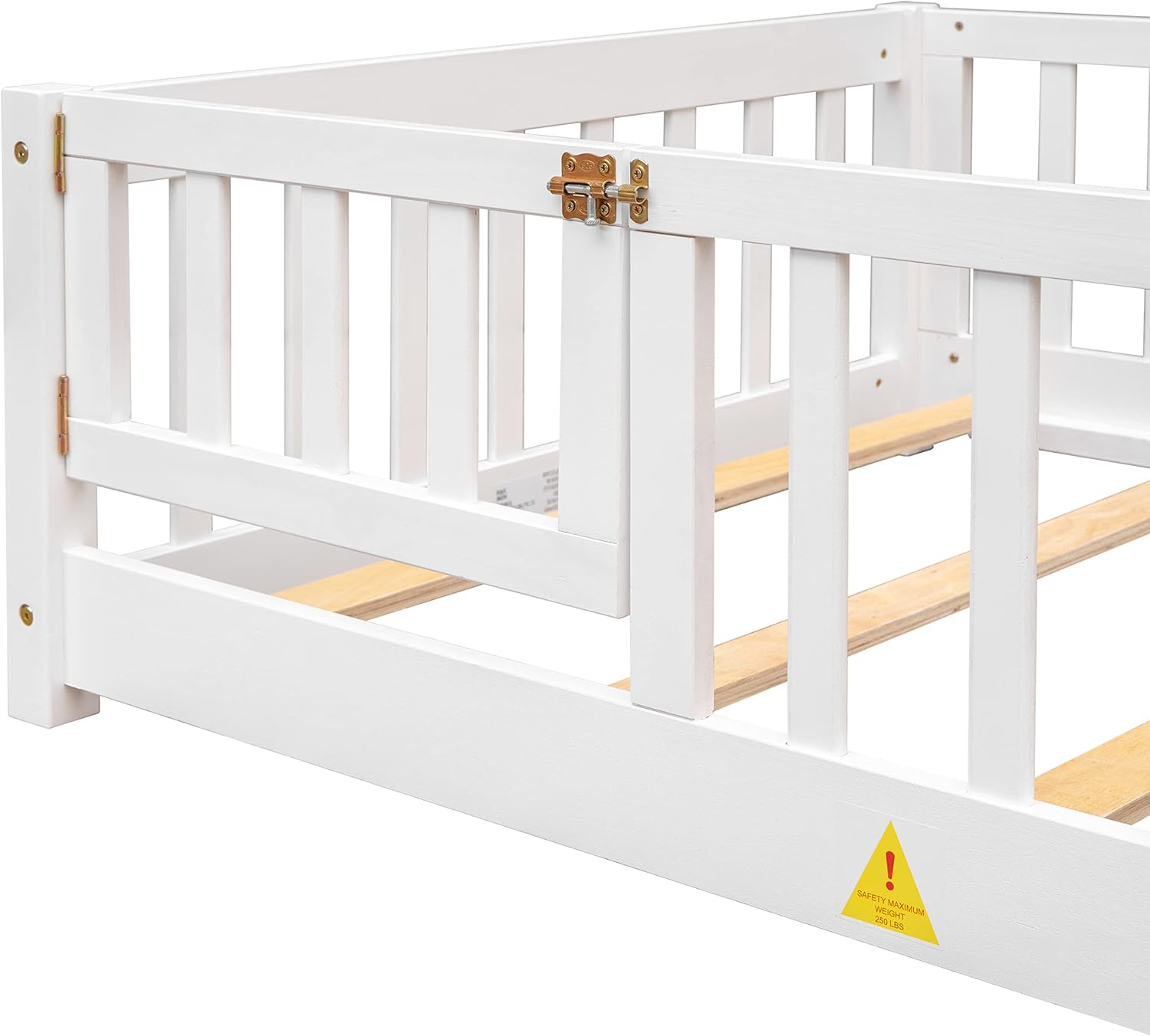 Cama moderna de plataforma de tamaño individual, cama de madera maciza con valla que se puede abrir, cama de madera para niños y niñas, soporte de