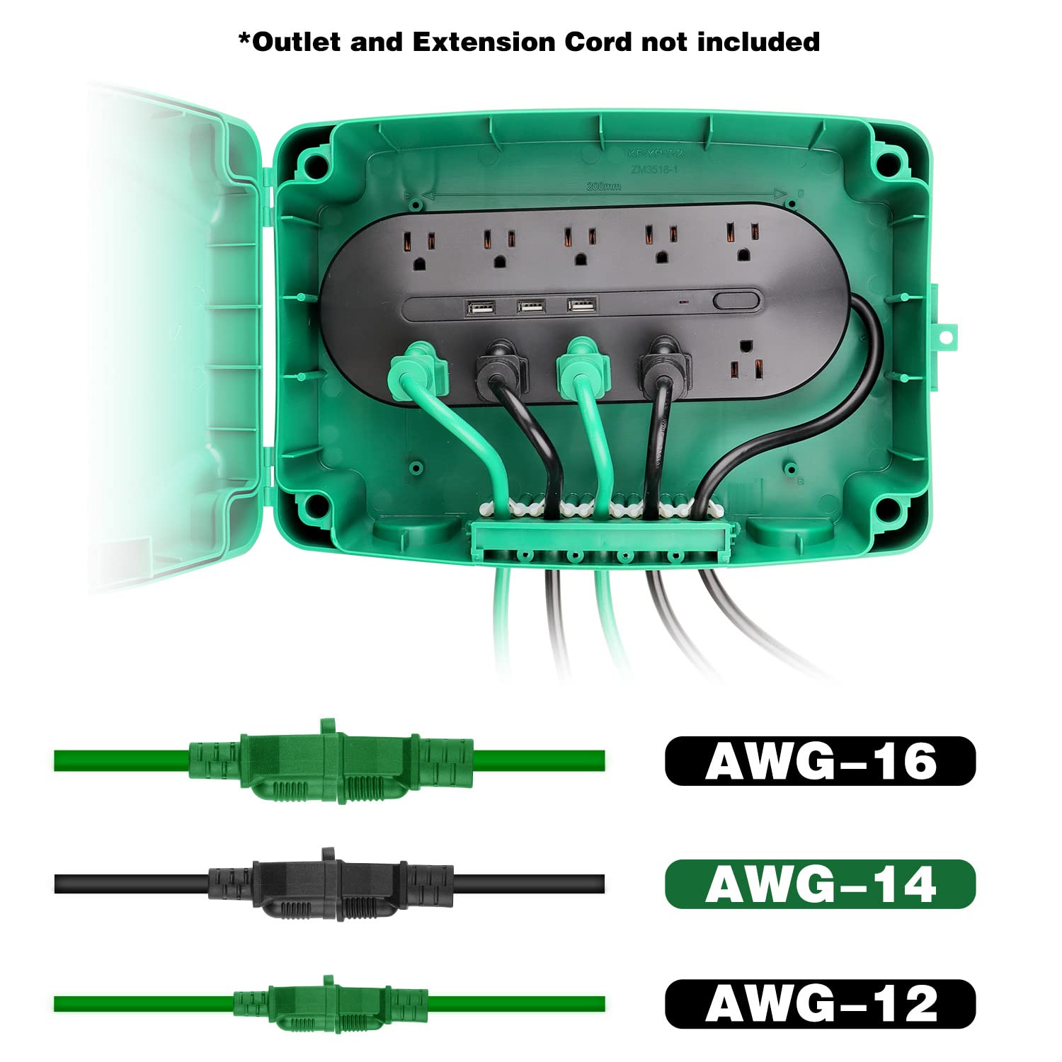KASONIC – Caja eléctrica grande para exteriores (12.5 x 8.5 x 5 pulgadas) + 2 pequeñas cubiertas de seguridad para cables de extensión para