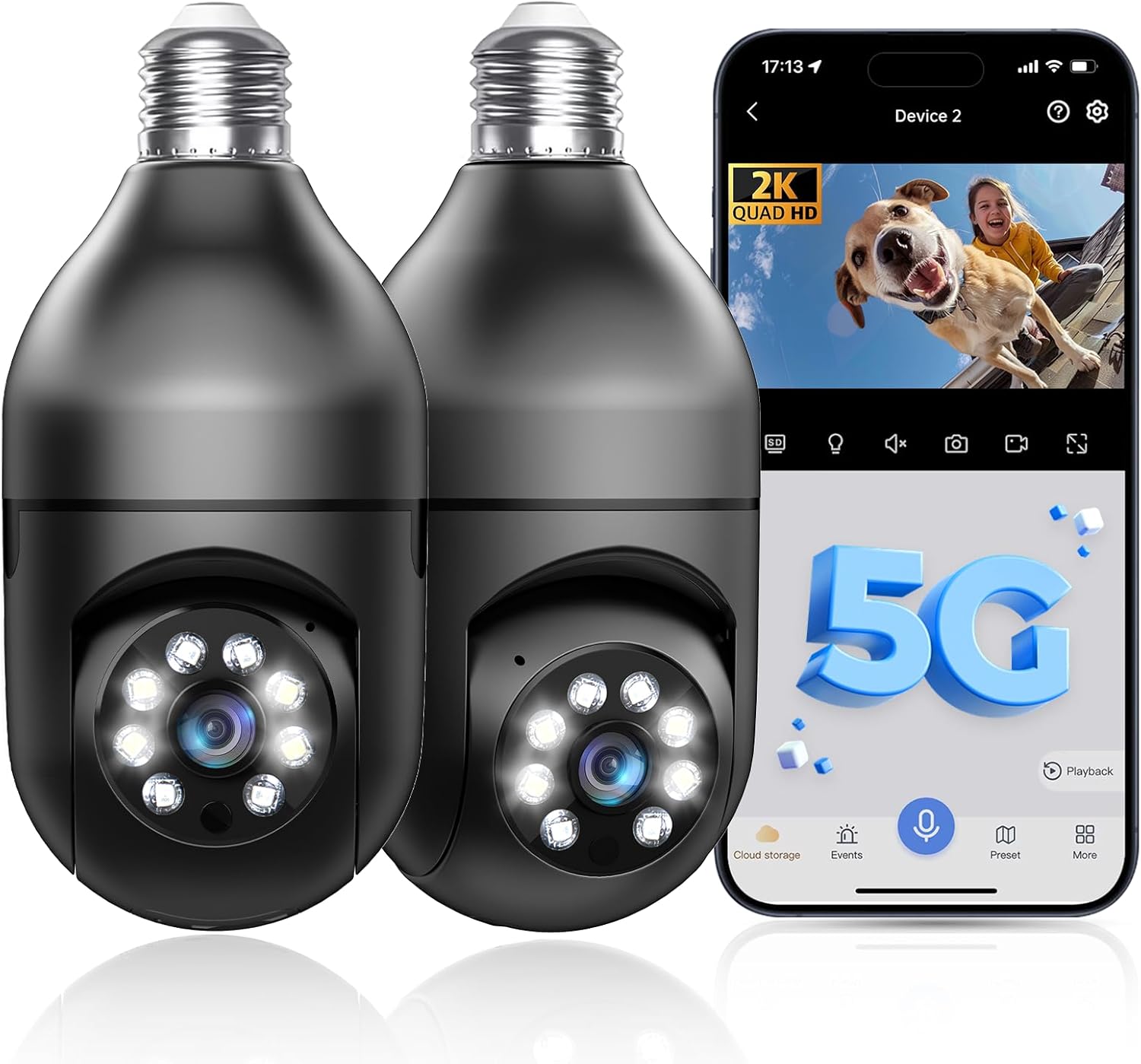 Cámara de seguridad de bombilla 5G WiFi 2K toma de luz Cámaras de seguridad inalámbricas al aire libre EseeCloud, cámara de ojo de águila 360