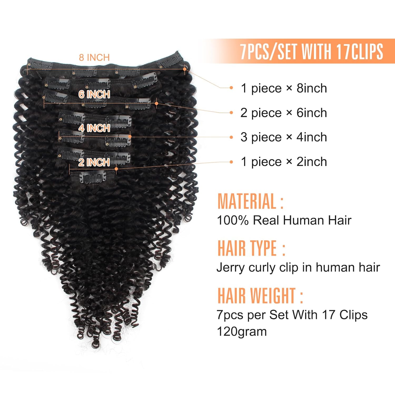 Extensiones de cabello rizado con clip, doble trama, grueso, cabeza completa, color negro natural, 100 % cabello humano virgen Remy, para mujeres