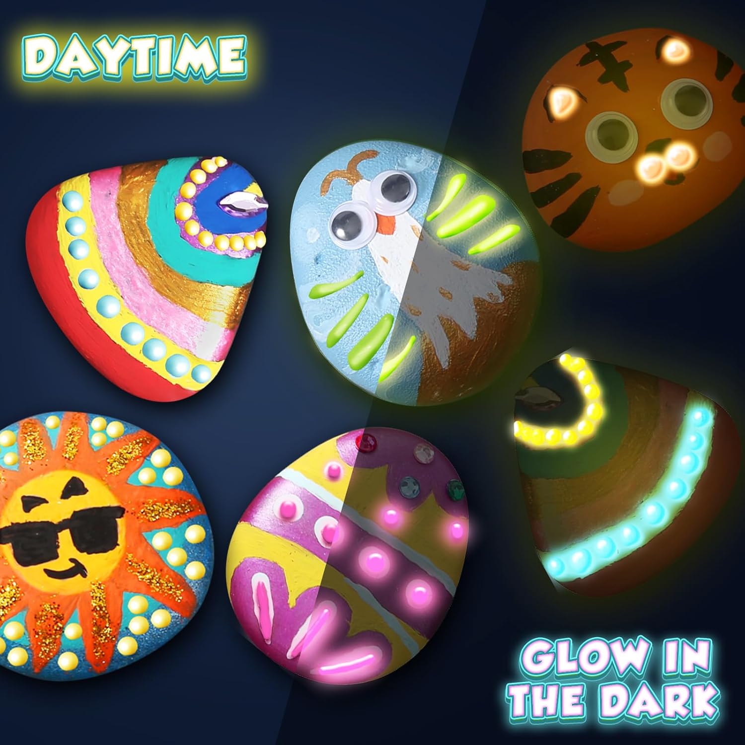 BainGesk Kit de pintura de roca que brilla en la oscuridad para niños, juego de manualidades de pintura, regalos de artes y manualidades para edades