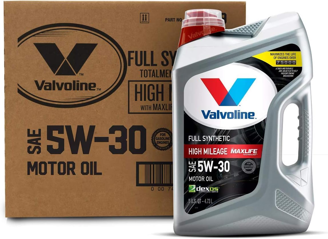 Valvoline – Aceite de motor sintético completo de alto millaje con tecnología MaxLife SAE 5W-30 de 5 cuartos de galón, caja de 3