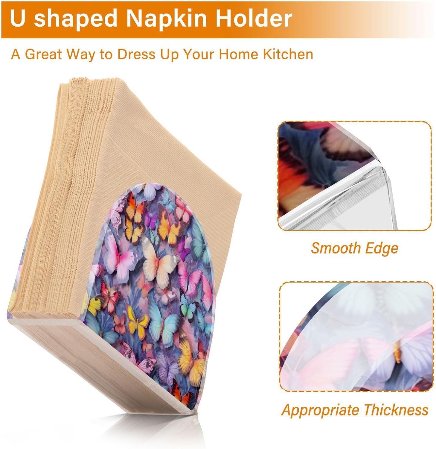Butterfly Napkin Holder for Table, Acrylic Upright Non Slip Tabletop Freestanding Tissue Paper Dispenser for Kitchen Restaurant Home Hotel Decor