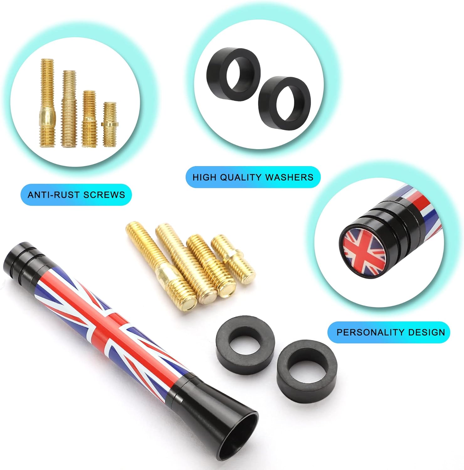 TOMALL Decoración de antena de automóvil compatible con cubierta de antena Mini Cooper, repuesto de antena Union Jack para Cooper S Countryman
