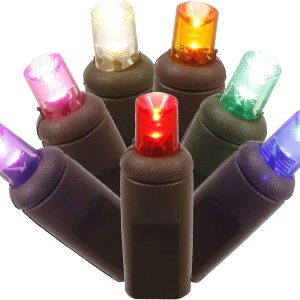 Vickerman 70 LED de gran angular multicolor de un solo molde de luz en cable marrón, filamento de luz de Navidad de 35′ Vickerman 70 LED de gran angular multicolor de un solo molde de luz en cable marrón, filamento de luz de Navidad de 35′