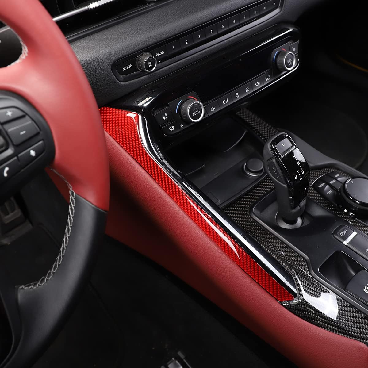Tira protectora para palanca de cambios de consola central de automóvil, decoración de fibra de carbono suave real, compatible con Toyota Supra GR