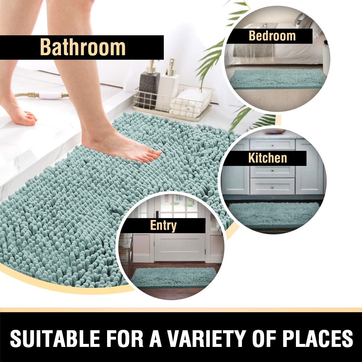 Alfombras de baño Tapetes para baño antideslizante de chenilla de lujo alfombra de baño alfombra extra suave y absorbente Tapetes peludos lavables