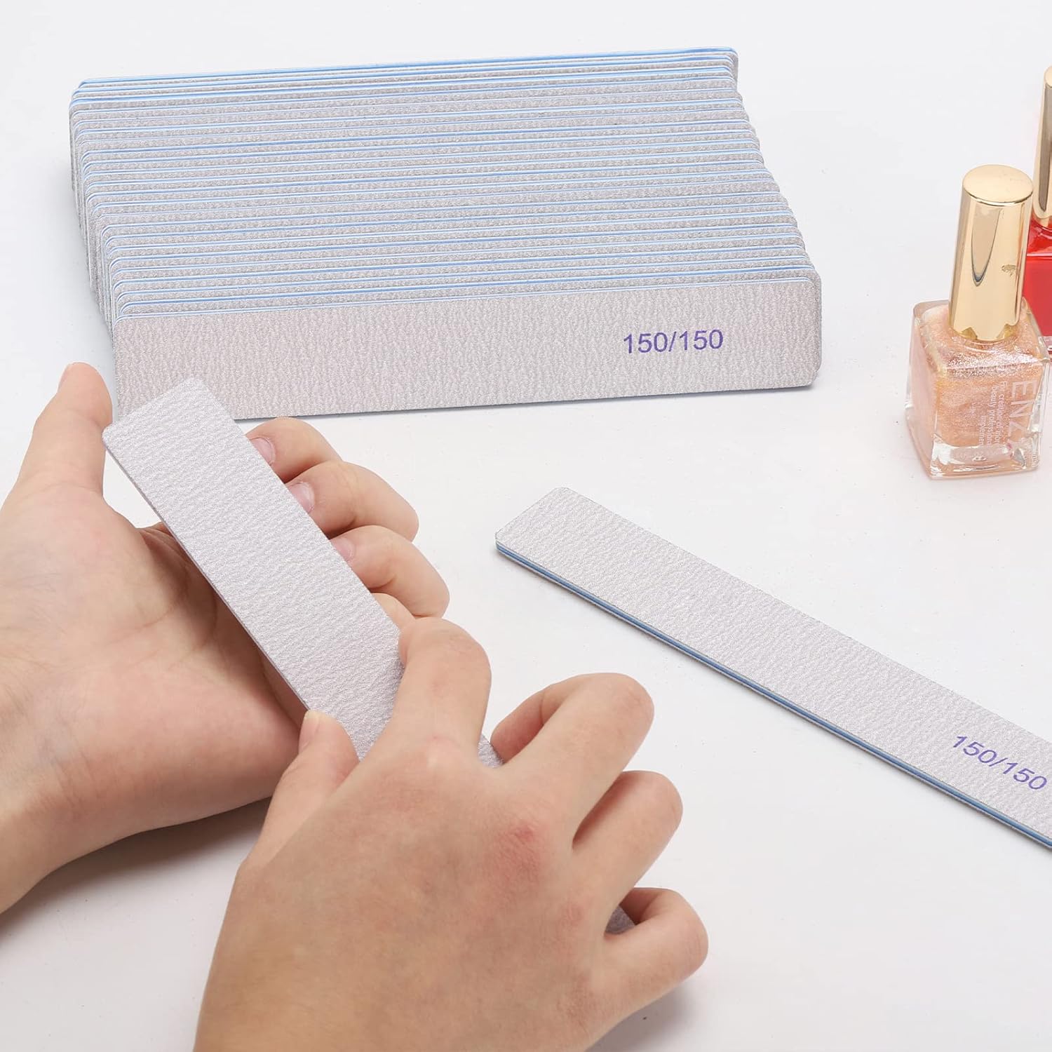 50 limas de uñas rectangulares de grano 150150 para uñas acrílicas y uñas naturales, limas reutilizables de doble cara, herramientas de manicura