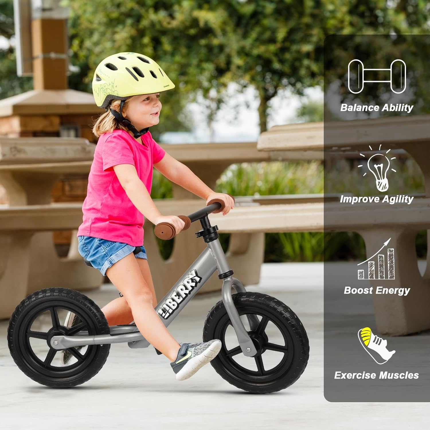Liberry Bicicleta de equilibrio para niños de 2, 3, 4, 5 años, sin pedales, con manubrio ajustable, asiento y placa personalizada, bicicleta de 12