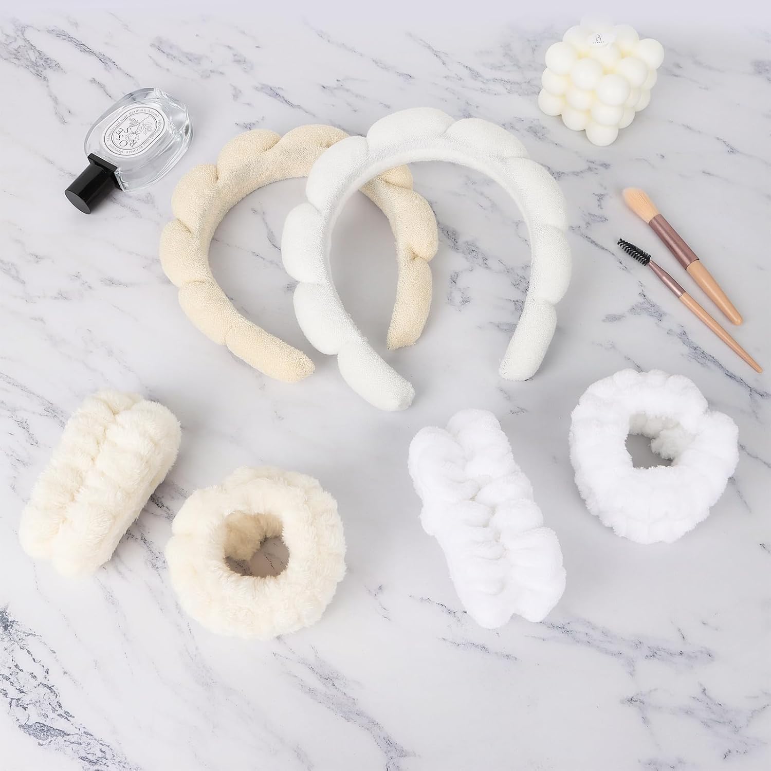 ACO-UINT Juego de 6 diademas de spa y muñequeras, diademas para el cuidado de la piel, diadema de maquillaje, diadema de esponja para lavar la cara,