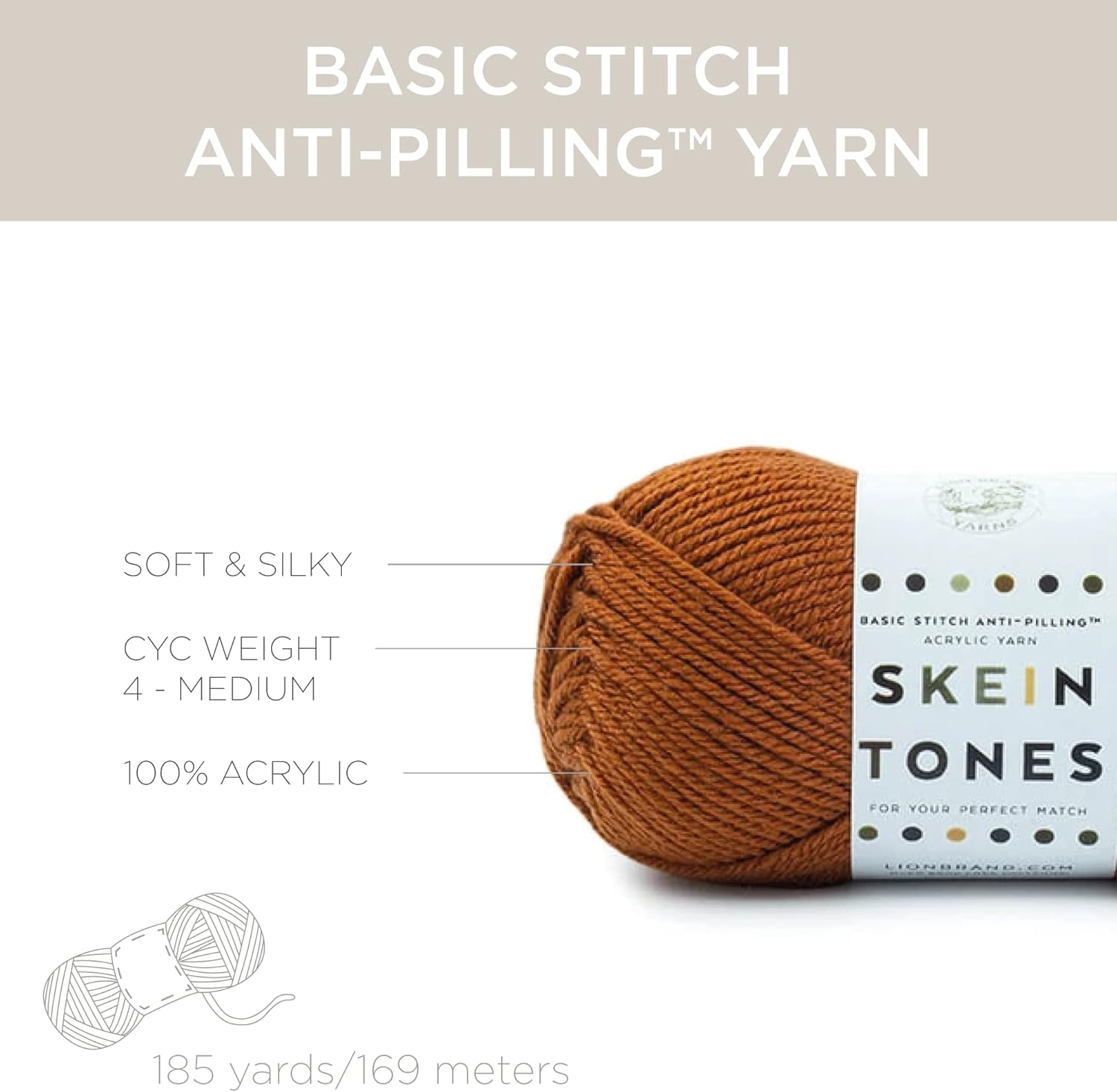 Lion Brand Yarn – Ovillo de lana básico anti frisado modelo 202-098