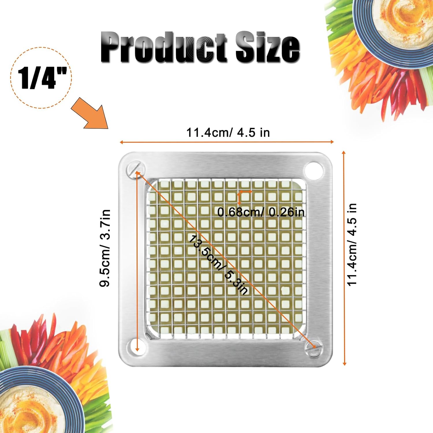 Replacement Chopper 14″ Blade and Pusher Block, Commercial Vegetable Chopper Blade, French Fry Cutter Stainless Steel Blade for Fruit Cutting
