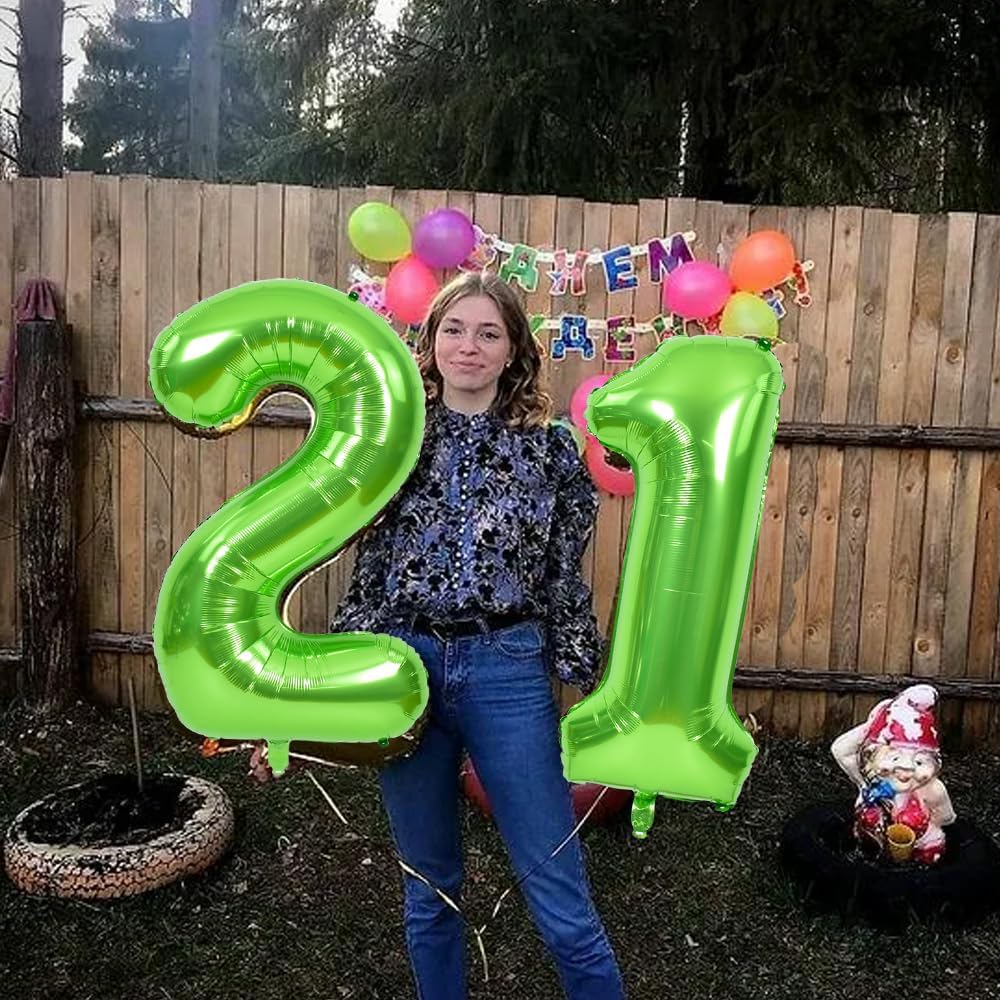 TONIFUL Globos grandes de 40 pulgadas con números verdes número 21 dígitos 21, globos de helio, globos de aluminio de Mylar con números grandes para