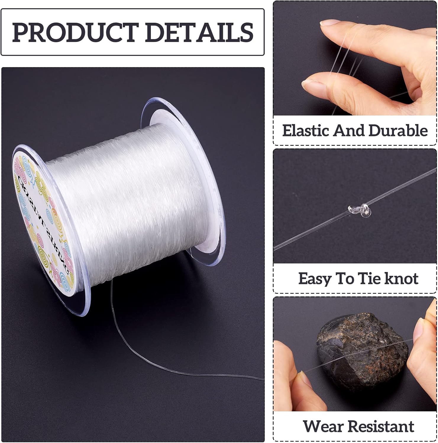 Pandahall – Hilo elástico transparente (524.9 ftrollo, 0.024 in, para joyería, para hacer pulseras, collares y pulseras)