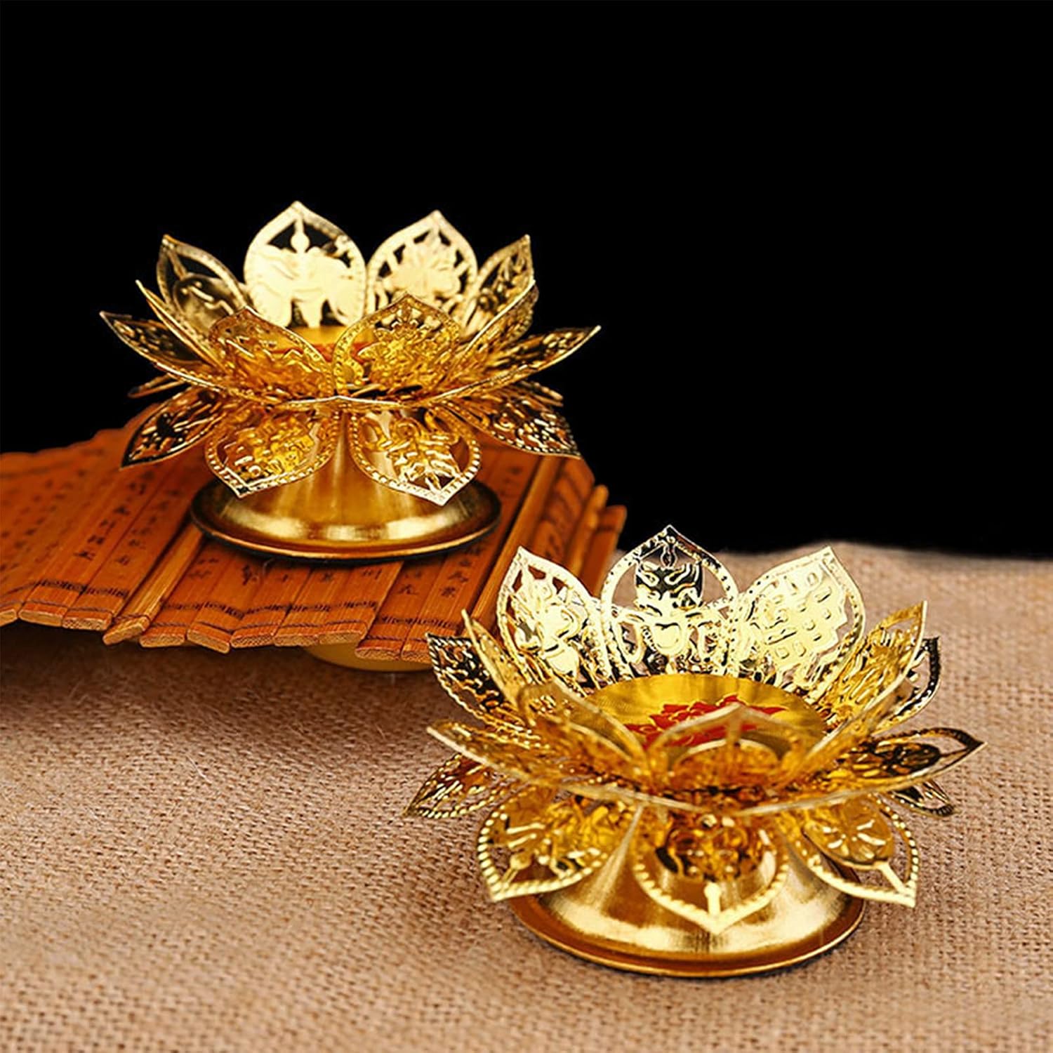 Diwali Diya Vilakku – Juego de 2 portavelas para Puja Pooja Ghee, portavelas de aceite indio de Puja Butterlamp Lotus Diya para Diwali Pooja Budista